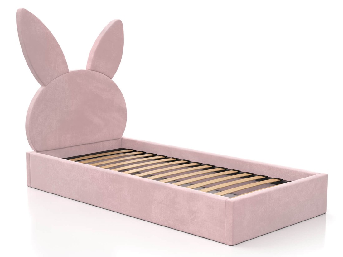 Letto imbottito per bambini 90x200 con struttura in velluto rosa Kids Line 2 Coniglio