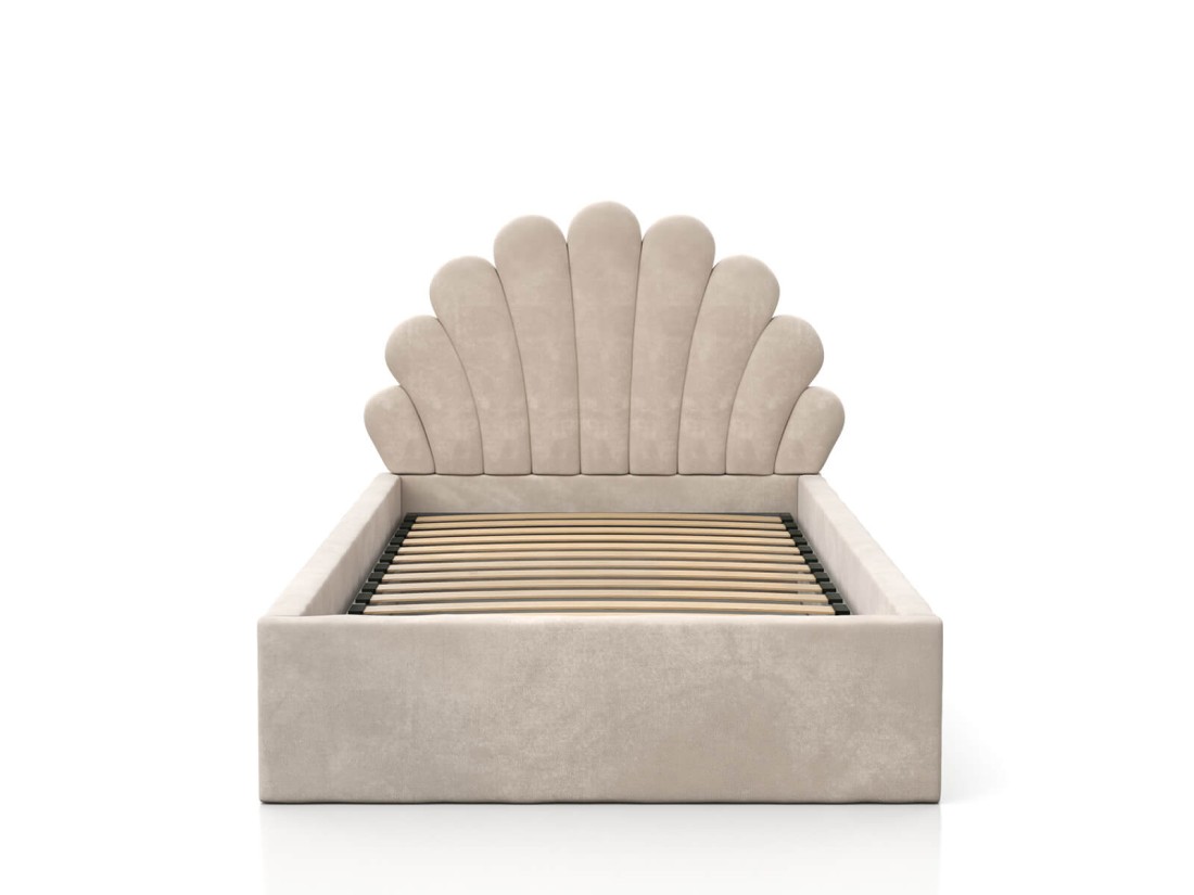Letto imbottito per bambini 90x200 con struttura in velluto beige Kids Line 3 conchiglia di mare