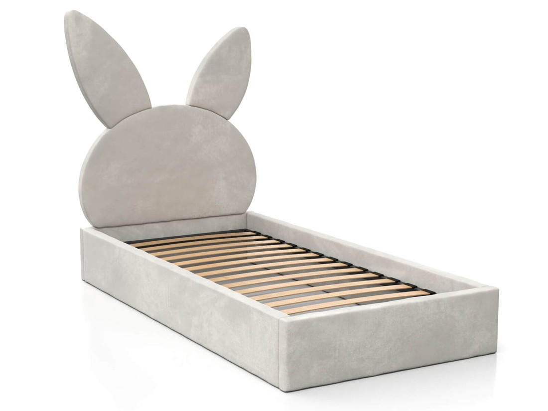 Letto imbottito per bambini con contenitore 90x200 con struttura in velluto grigio Kids Line 2 Coniglio