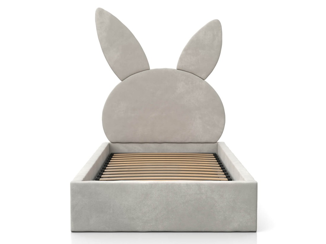 Letto imbottito per bambini con contenitore 90x200 con struttura in velluto grigio Kids Line 2 Coniglio