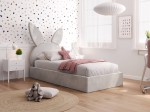 Letto imbottito per bambini con contenitore 90x200 con struttura in velluto grigio Kids Line 2 Coniglio