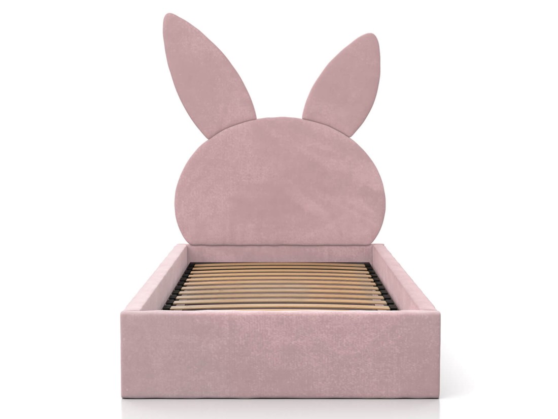 Letto imbottito per bambini con contenitore 90x200 con struttura in velluto rosa Kids Line 2 Coniglio