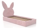 Letto imbottito per bambini con contenitore 90x200 con struttura in velluto rosa Kids Line 2 Coniglio