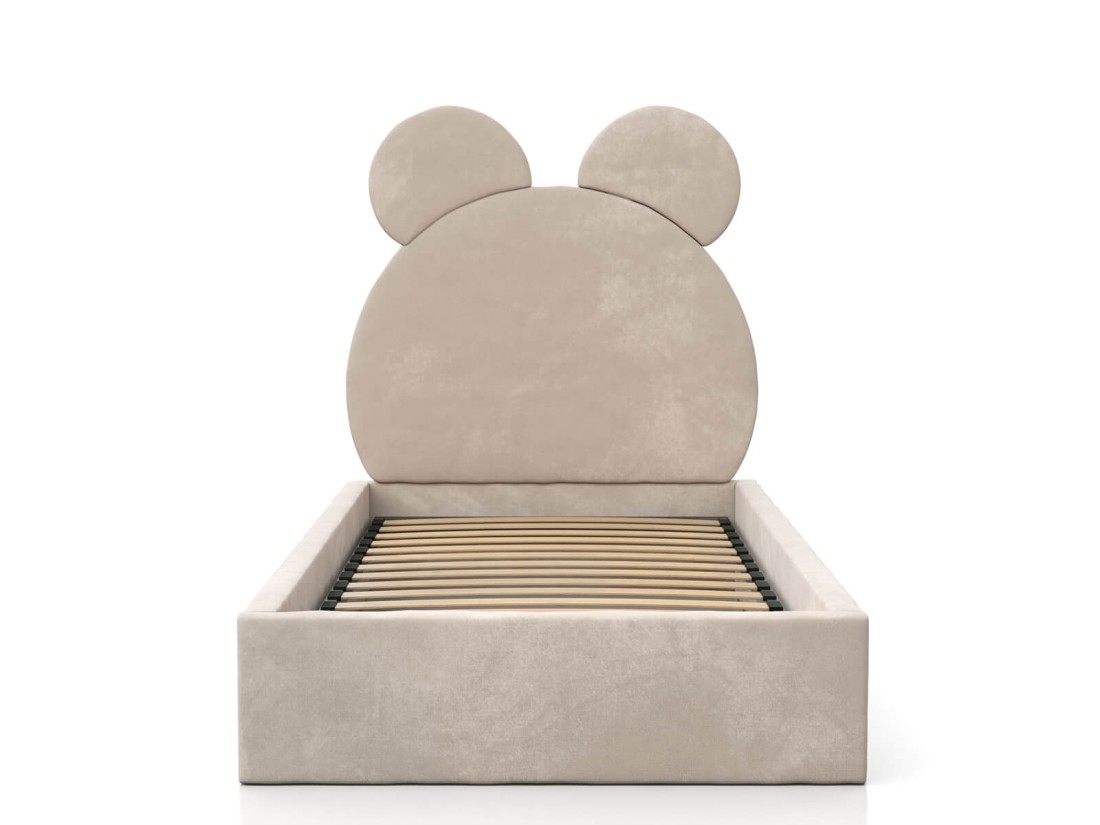 Letto imbottito per bambini con contenitore 90x200 con struttura in velluto beige Kids Line 1 Orsacchiotto