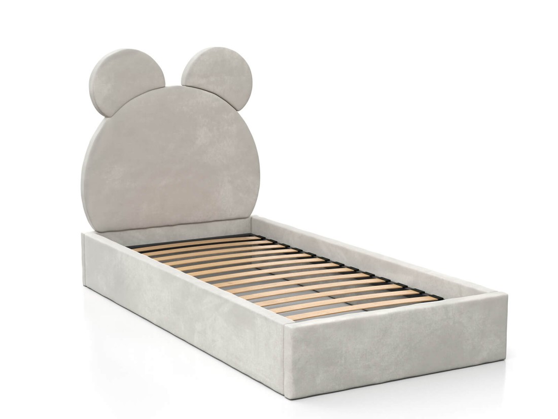 Letto imbottito per bambini con contenitore 90x200 con struttura in velluto grigio Kids Line 1 Orsacchiotto