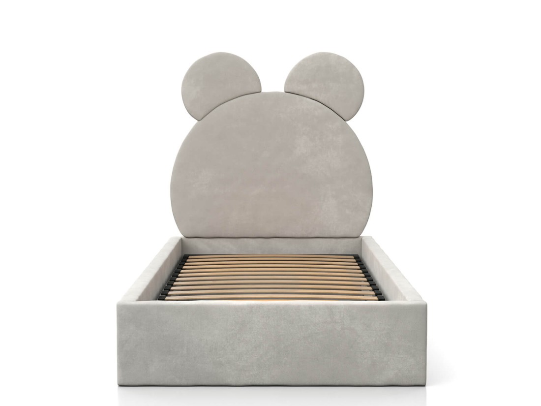 Letto imbottito per bambini con contenitore 90x200 con struttura in velluto grigio Kids Line 1 Orsacchiotto