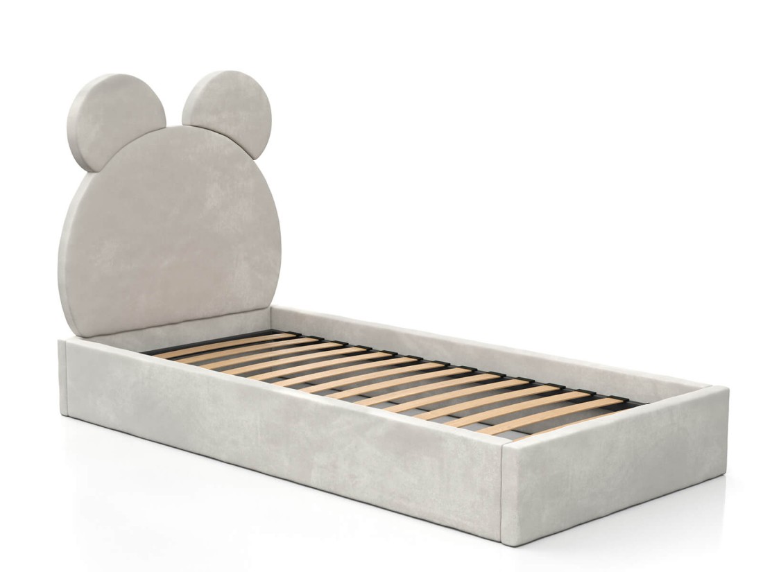 Letto imbottito per bambini con contenitore 90x200 con struttura in velluto grigio Kids Line 1 Orsacchiotto