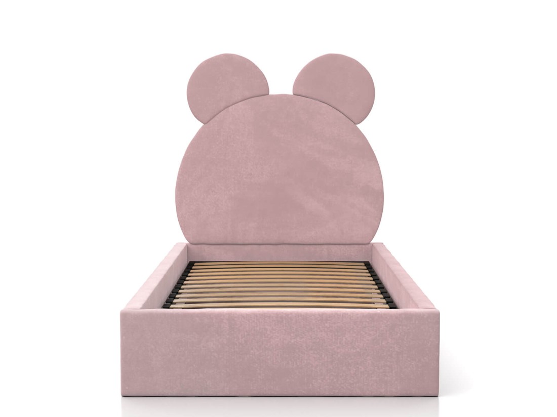 Letto imbottito per bambini con contenitore 90x200 con struttura in velluto rosa Kids Line 1 Orsacchiotto