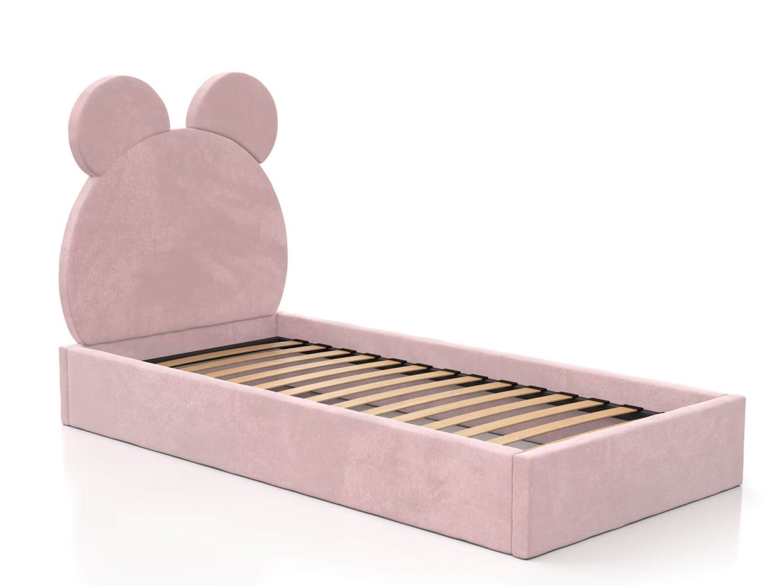 Letto imbottito per bambini con contenitore 90x200 con struttura in velluto rosa Kids Line 1 Orsacchiotto