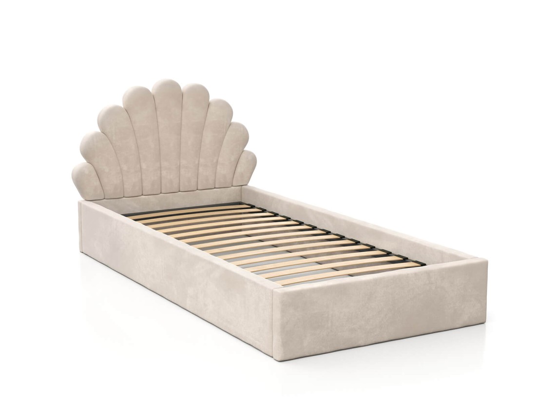 Letto imbottito per bambini con contenitore 90x200 con struttura in velluto beige Kids Line 3 conchiglia di mare