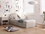 Letto imbottito per bambini con contenitore 90x200 con struttura in velluto beige Kids Line 3 conchiglia di mare