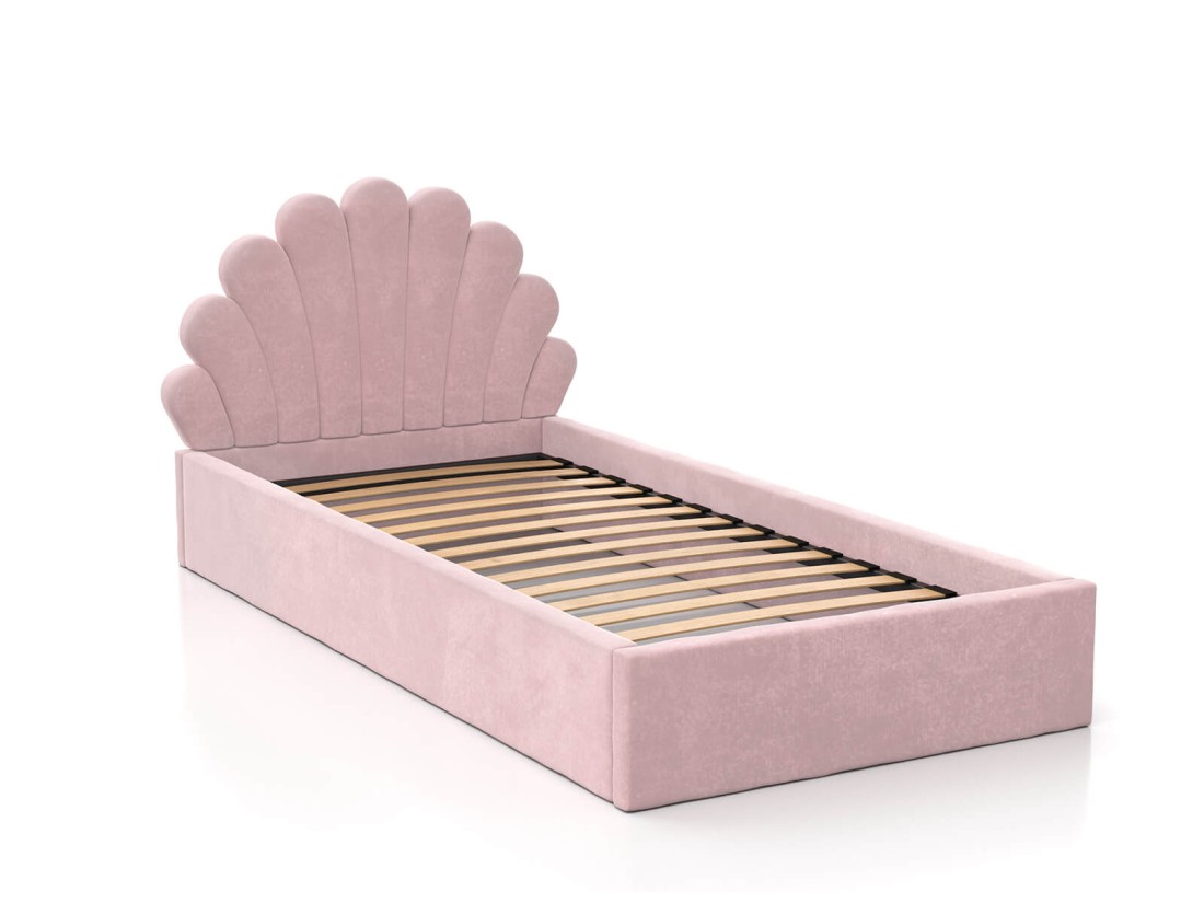 Letto imbottito per bambini con contenitore 90x200 con struttura in velluto rosa Kids Line 3 conchiglia di mare