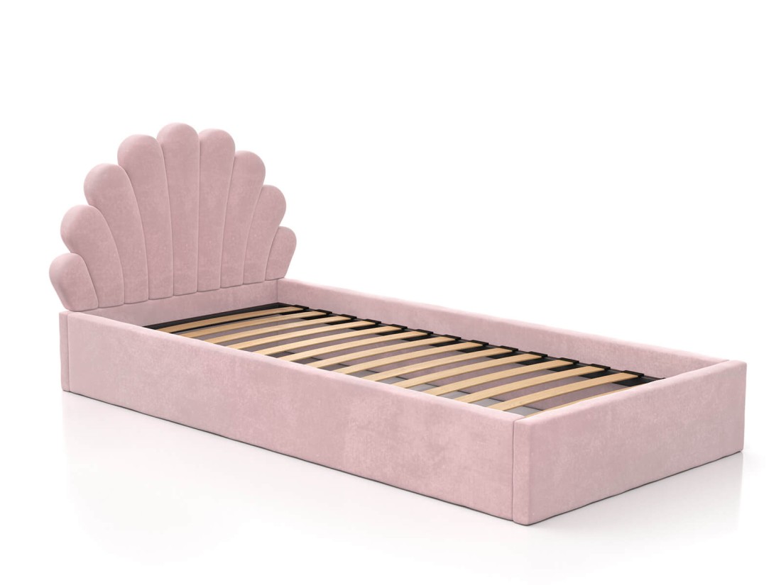 Letto imbottito per bambini con contenitore 90x200 con struttura in velluto rosa Kids Line 3 conchiglia di mare
