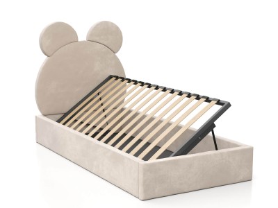 Letto imbottito per bambini con contenitore 90x200 con struttura in velluto beige Kids Line 1 Orsacchiotto