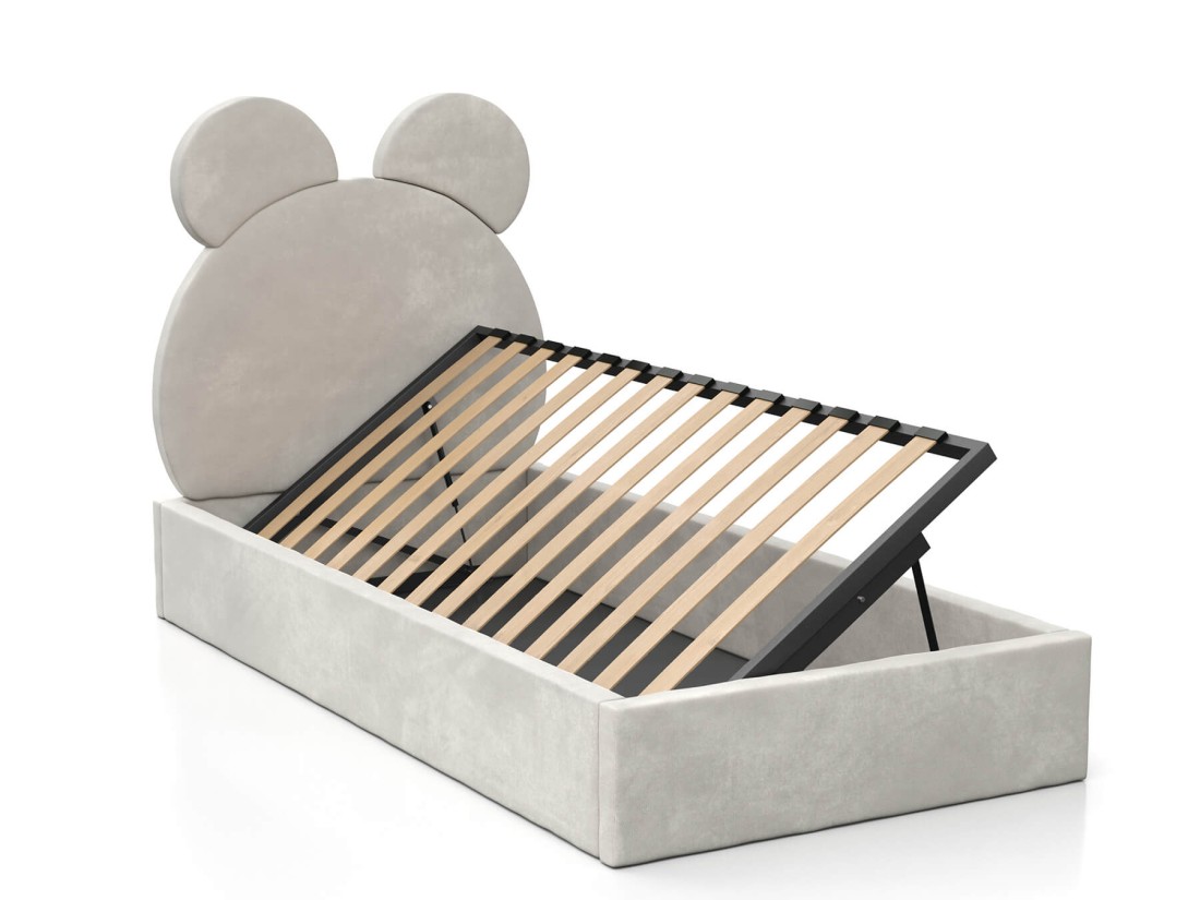 Letto imbottito per bambini con contenitore 90x200 con struttura in velluto grigio Kids Line 1 Orsacchiotto