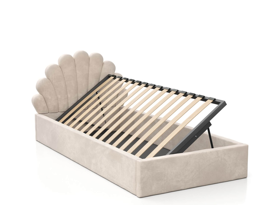 Letto imbottito per bambini con contenitore 90x200 con struttura in velluto beige Kids Line 3 conchiglia di mare