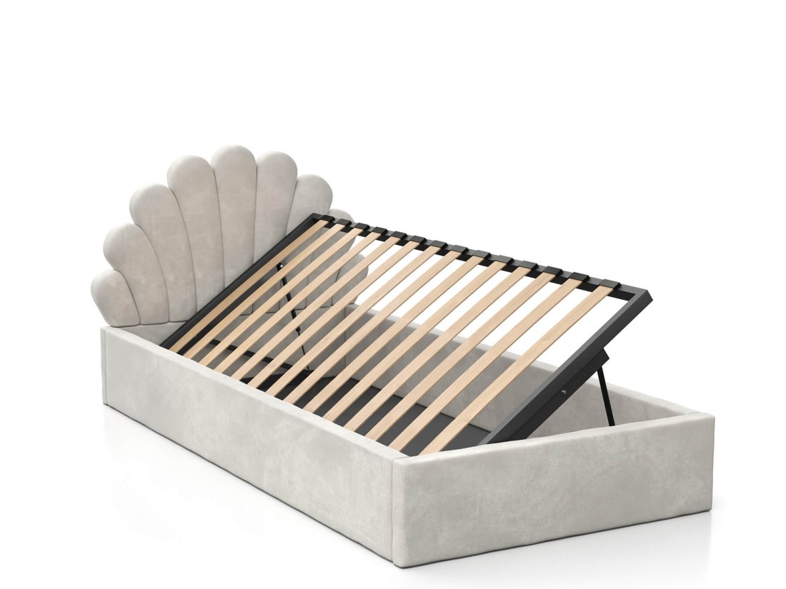 Letto imbottito per bambini con contenitore 90x200 con struttura in velluto grigio Kids Line 3 conchiglia di mare