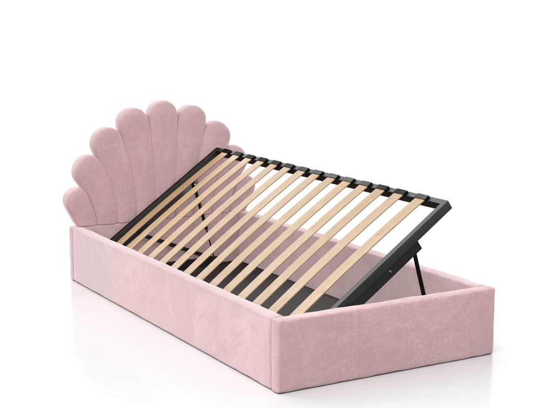 Letto imbottito per bambini con contenitore 90x200 con struttura in velluto rosa Kids Line 3 conchiglia di mare