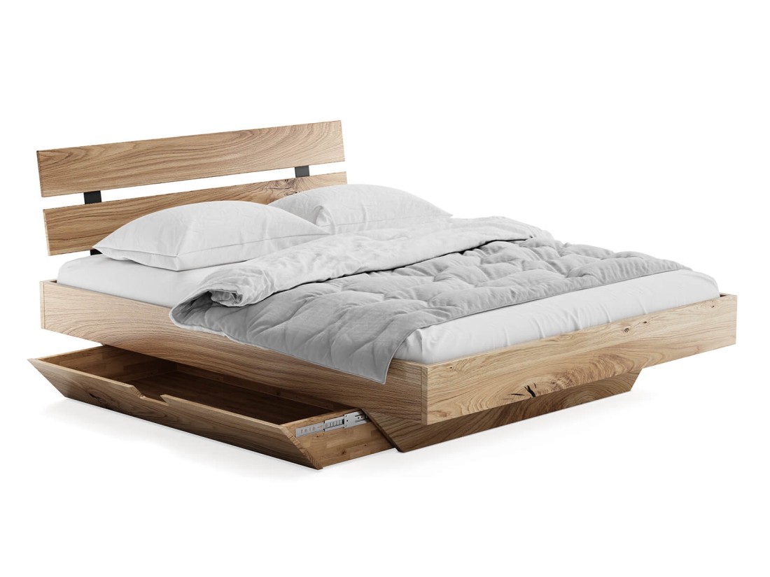 Cassetto sotto un letto in rovere levitante 160x200