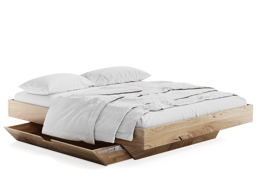 Cassetto sotto un letto in rovere levitante 140x200