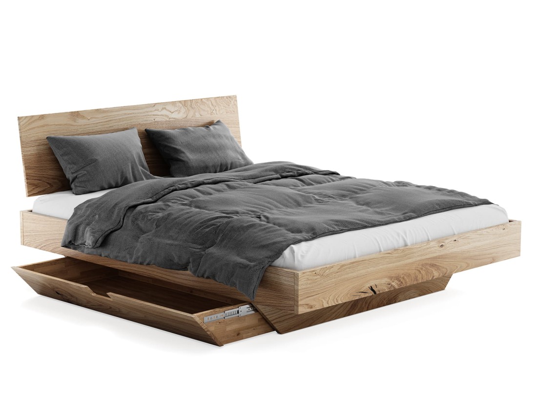 Cassetto sotto un letto in rovere levitante 160x200
