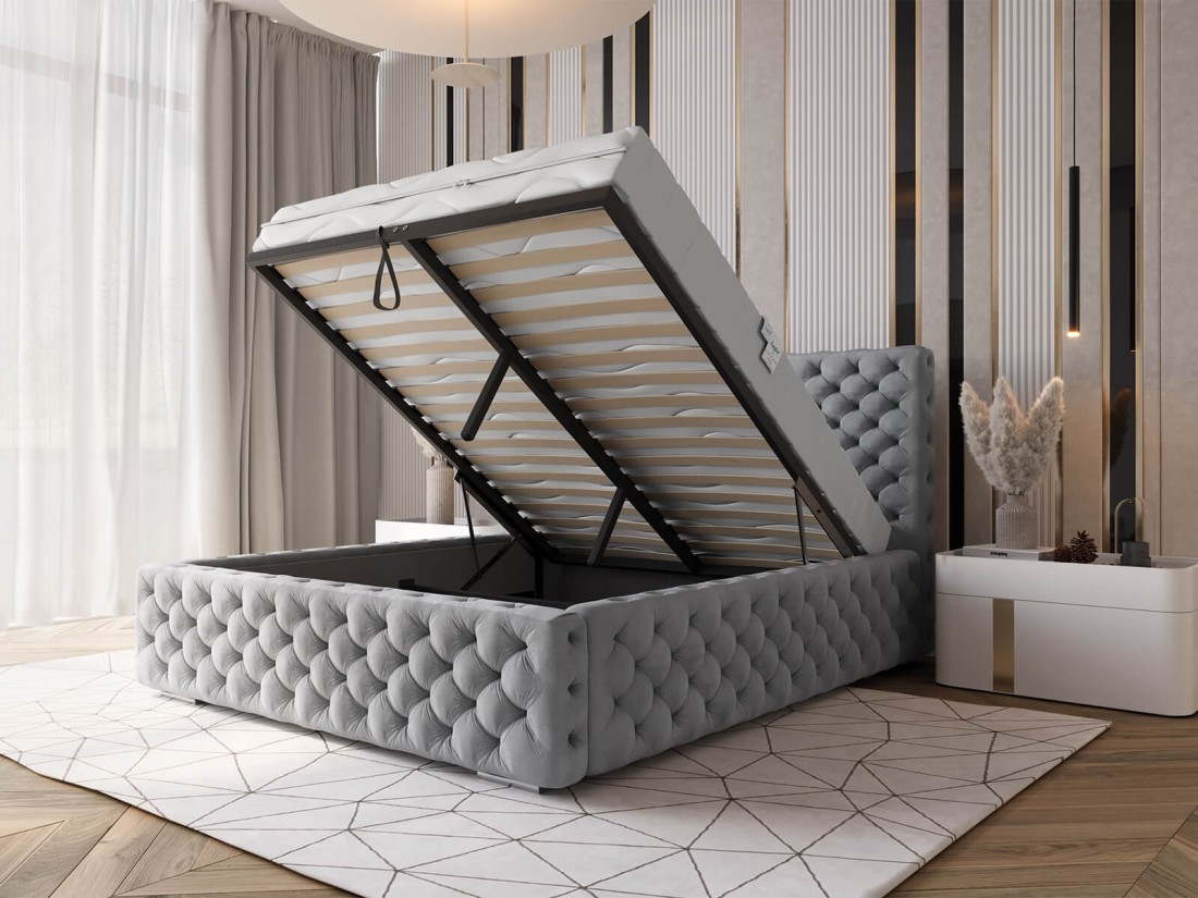 Letto imbottito 160x200 con contenitore PRO line 15 grigio