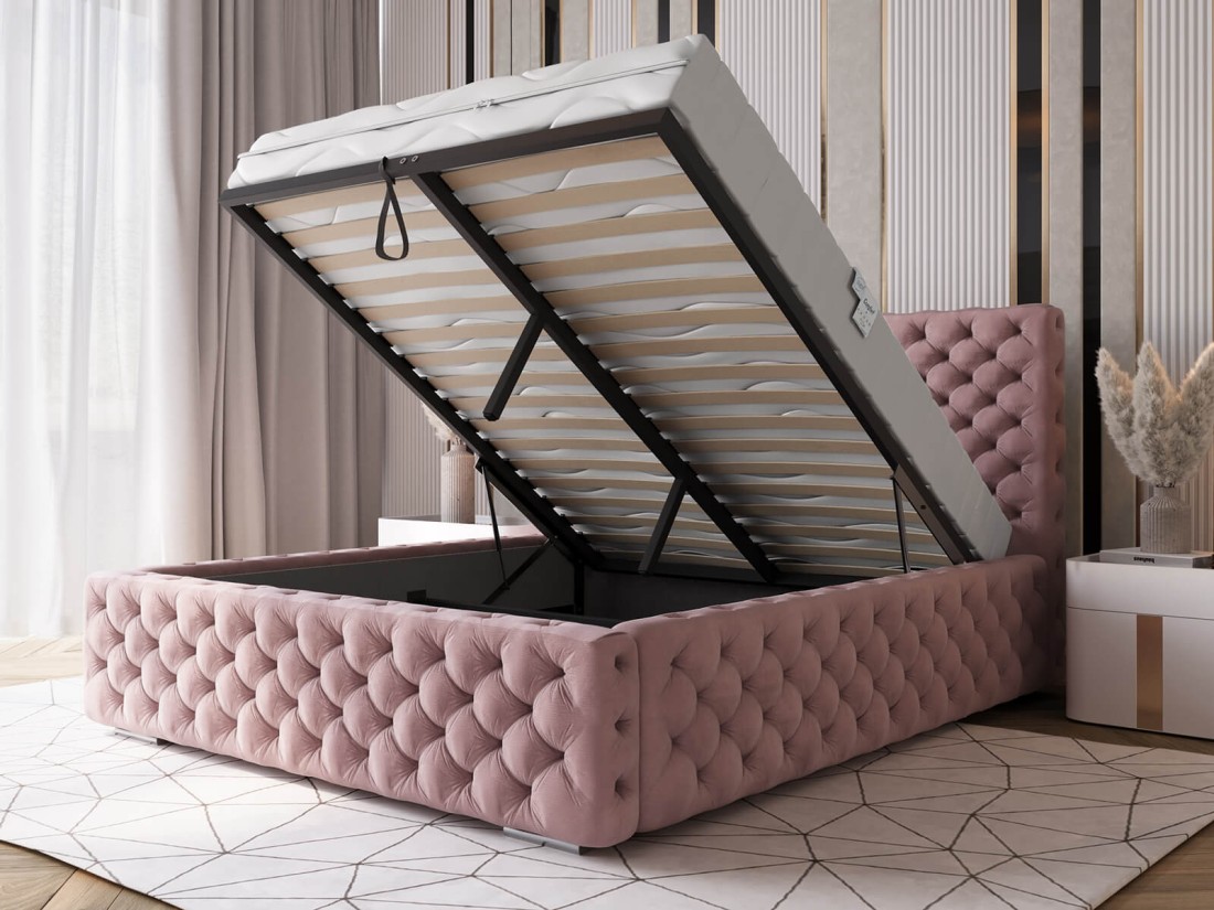 Letto imbottito 160x200 con contenitore PRO line 15 rosa