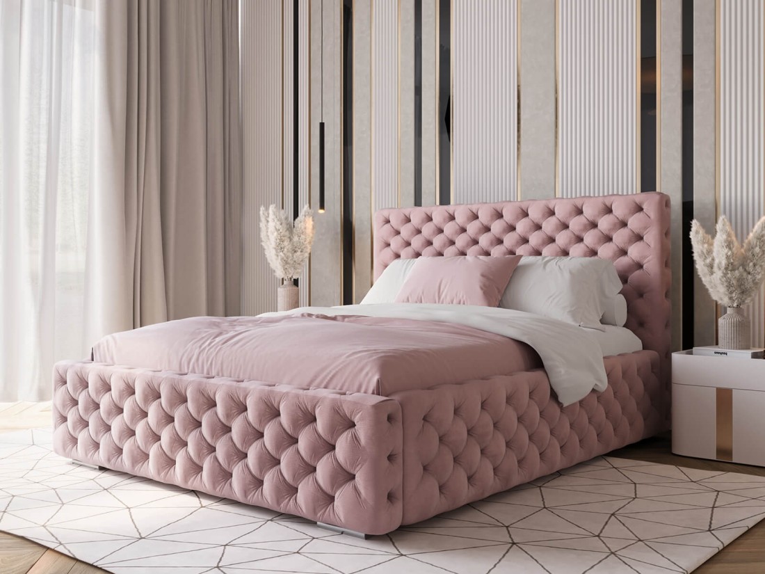 Letto imbottito 160x200 con contenitore PRO line 15 rosa
