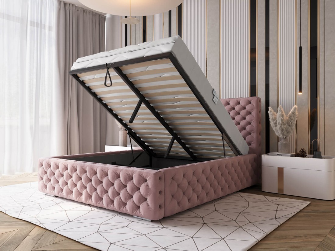 Letto imbottito 160x200 con contenitore PRO line 15 rosa