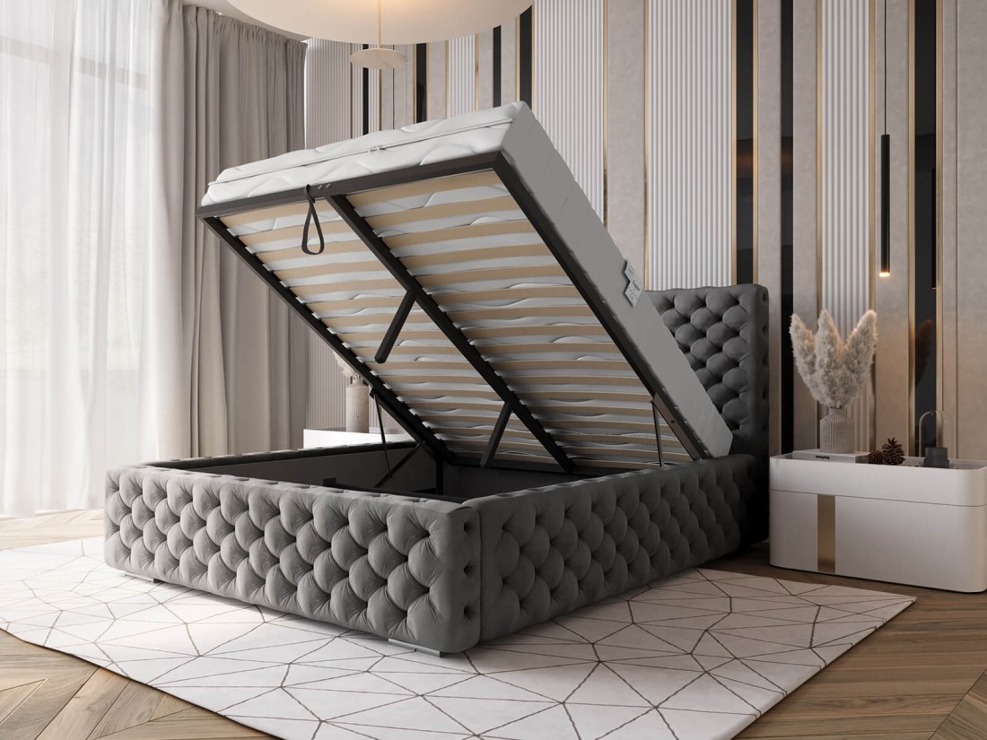 Letto imbottito 140x200 con contenitore PRO line 15 grafite