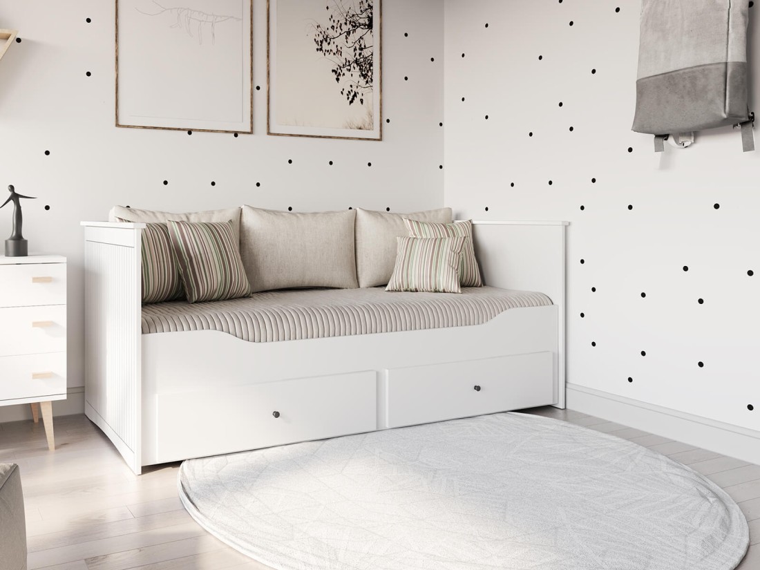 Letto divano 80x200 bianco con 2 cassetti Helmes