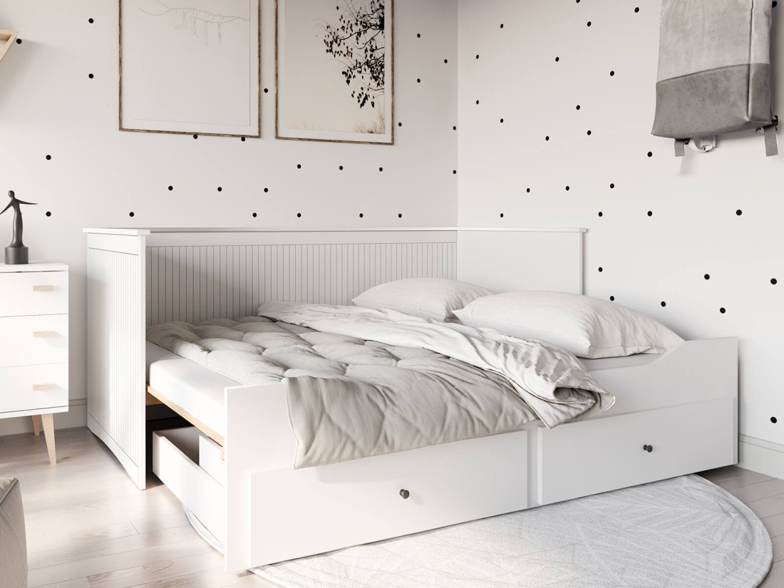 Letto divano 80x200 bianco con 2 cassetti Helmes