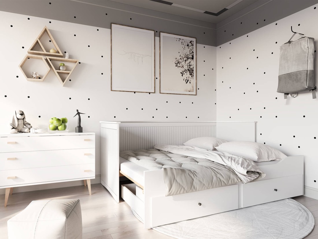 Letto divano 80x200 bianco con 2 cassetti Helmes