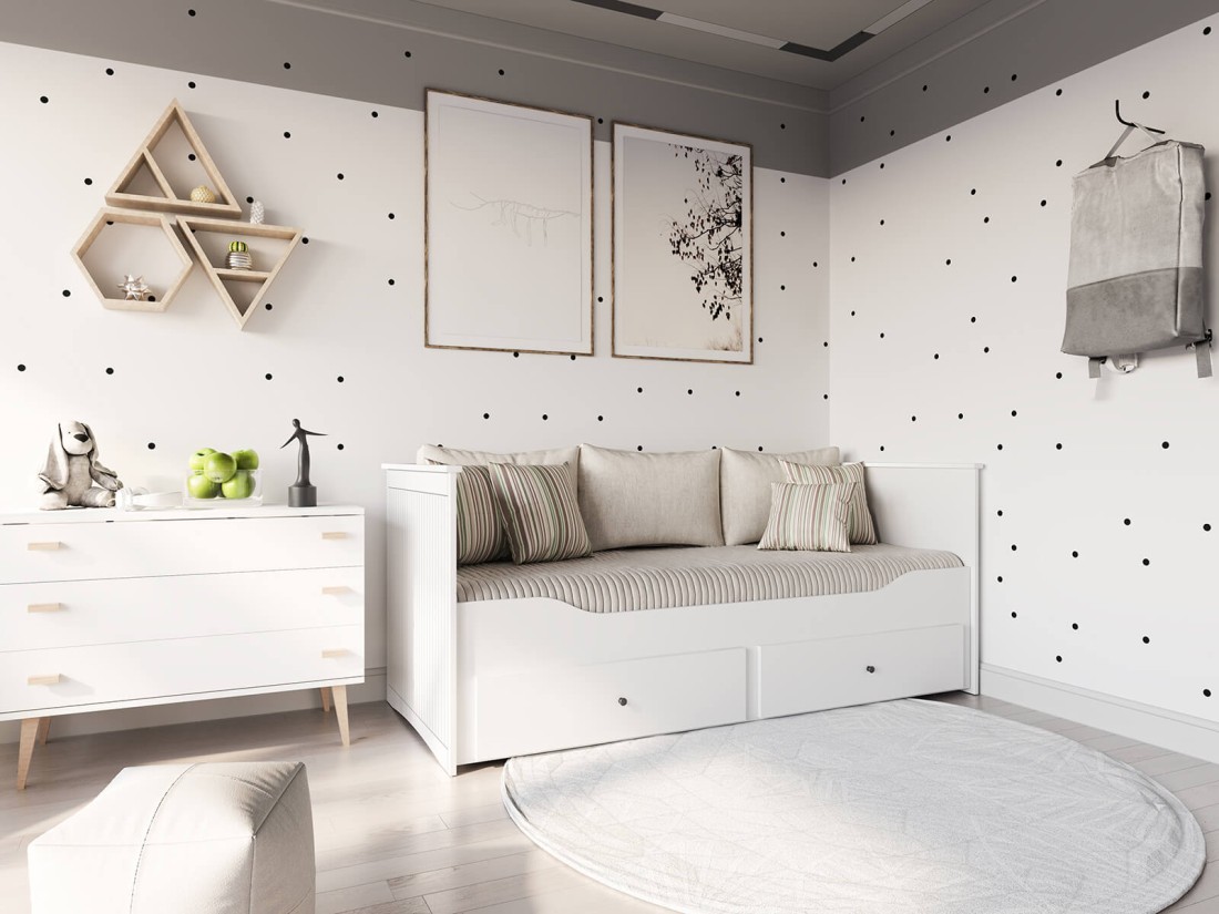 Letto divano 80x200 bianco con 2 cassetti Helmes