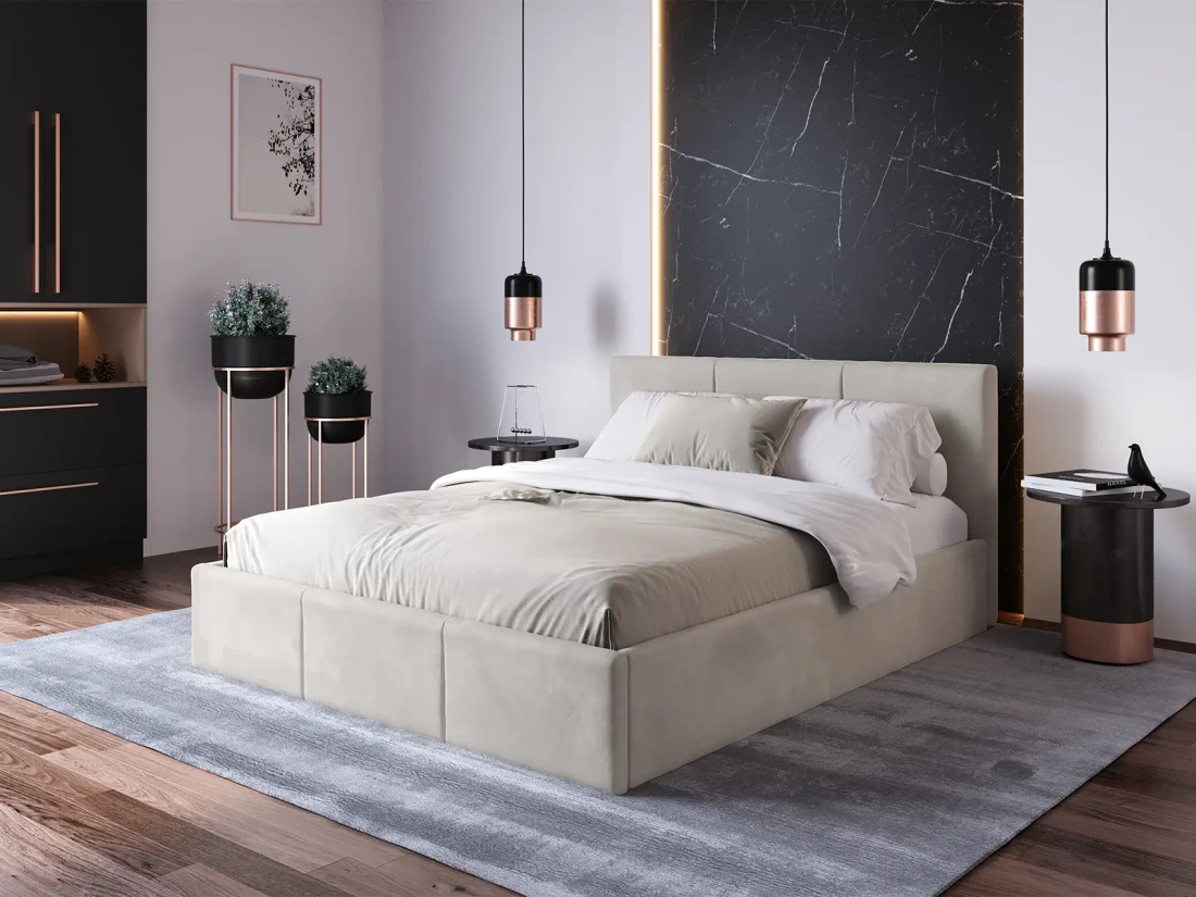 Letto singolo 120x200 imbottito con contenitore TOP line 7 Velvet Grigio