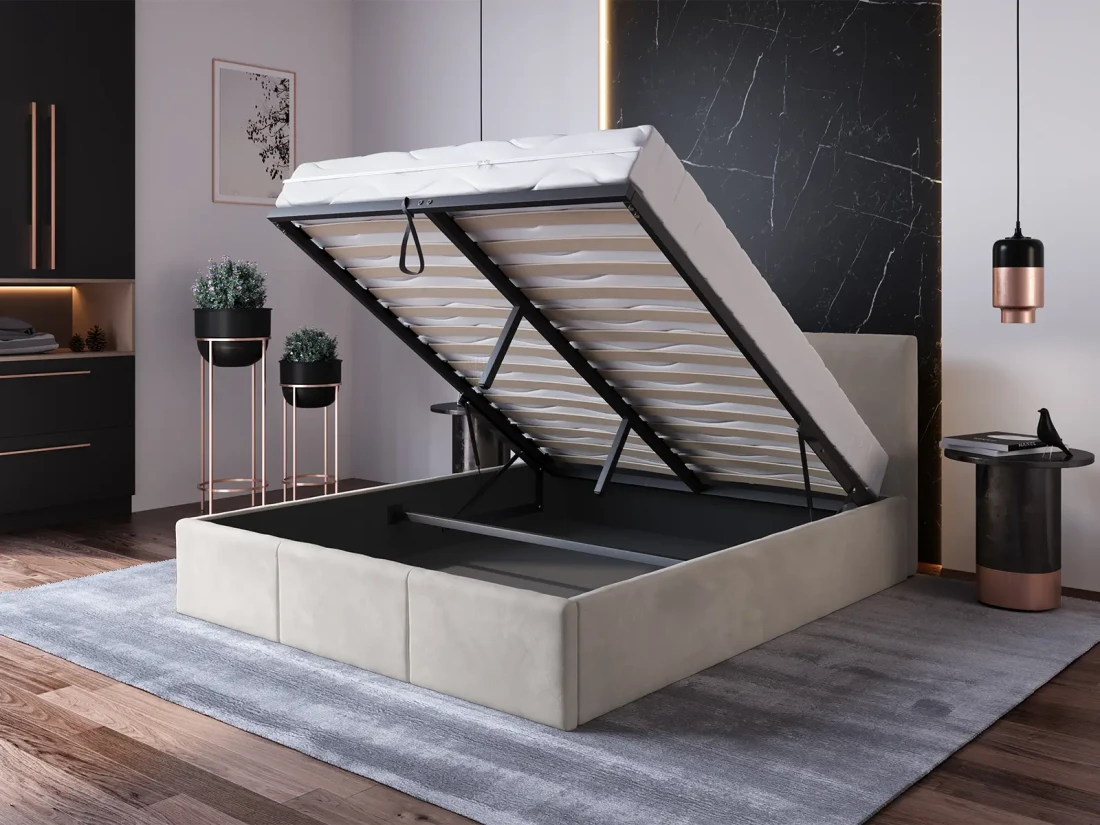 Letto singolo 120x200 imbottito con contenitore TOP line 7 Velvet Grigio
