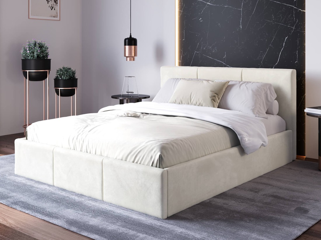 Letto matrimoniale 160x200 imbottito con contenitore TOP line 7 Velvet Beige