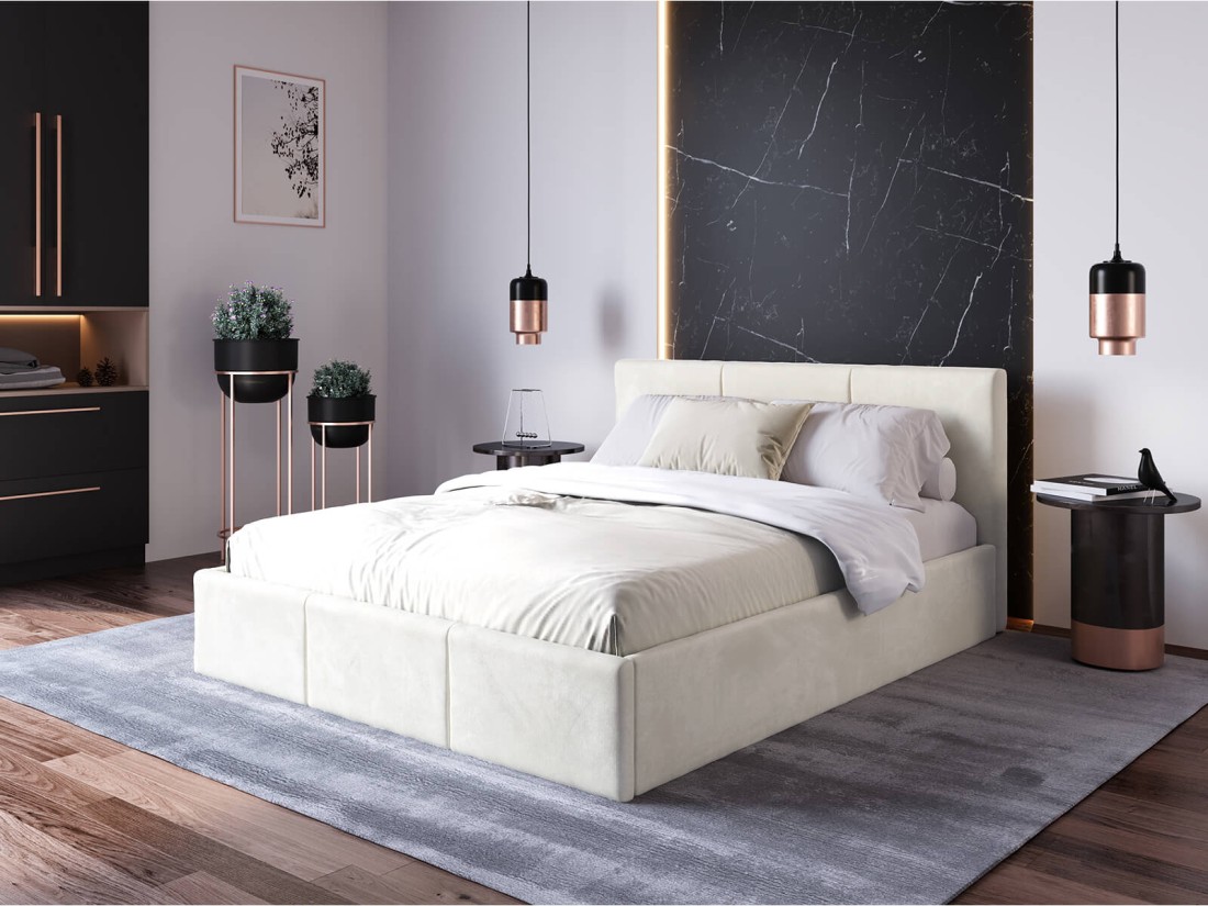 Letto matrimoniale 140x200 imbottito con contenitore TOP line 7 Velvet Beige