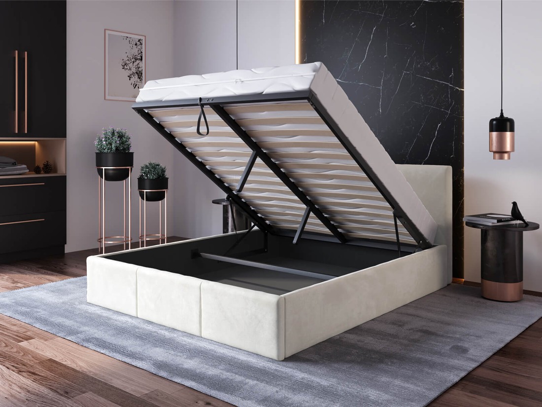 Letto matrimoniale 180x200 imbottito con contenitore TOP line 7 Velvet Beige