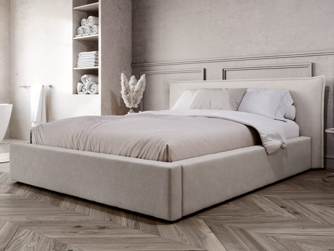 Letto imbottito 160x200 con contenitore beige PRO line 19 Soro 21
