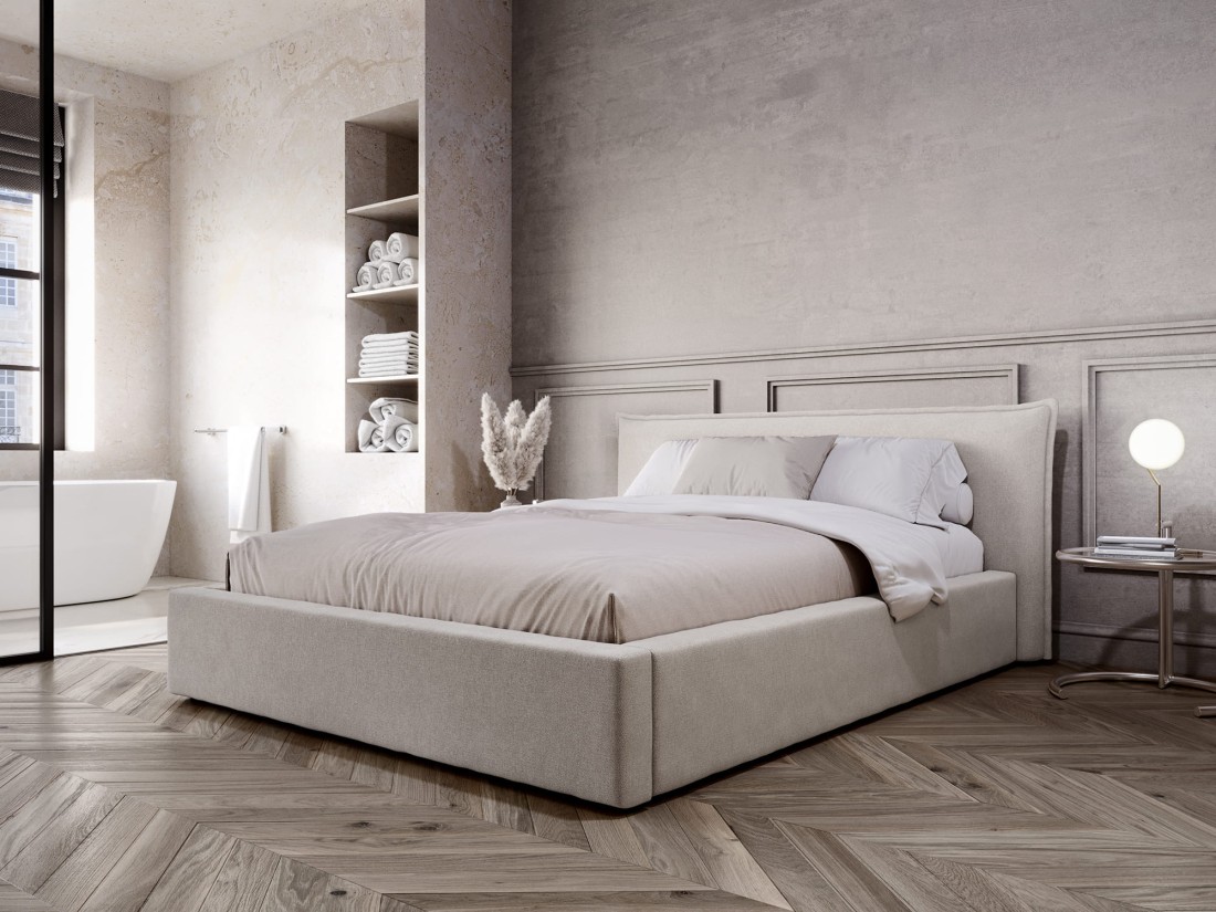Letto imbottito 160x200 con contenitore beige PRO line 19 Soro 21
