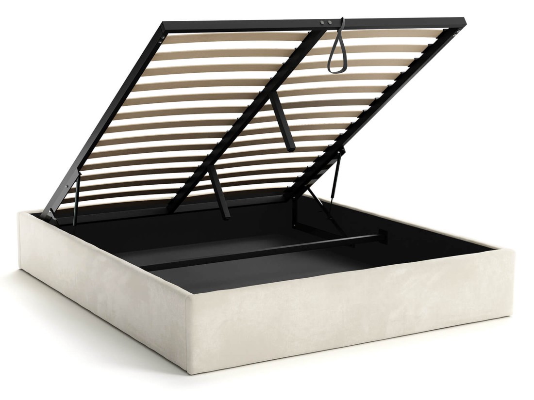 Letto imbottito 120x200 con contenitore, senza testiera Beige Velvet Box Line