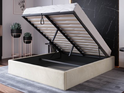 Letto imbottito 180x200 con contenitore, senza testiera Beige Velvet Box Line