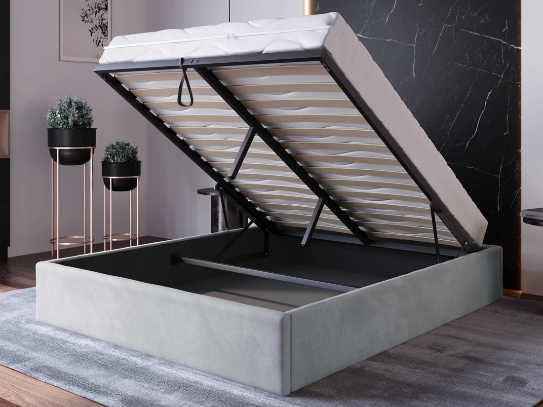 Letto imbottito 120x200 con contenitore, senza testiera Grigio Velvet Box Line