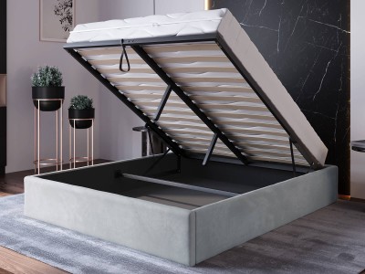Letto imbottito 140x200 con contenitore, senza testiera Grigio Velvet Box Line