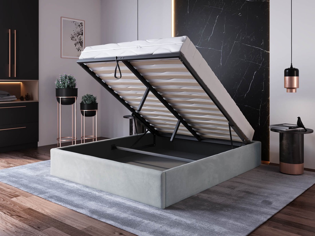 Letto imbottito 140x200 con contenitore, senza testiera Grigio Velvet Box Line