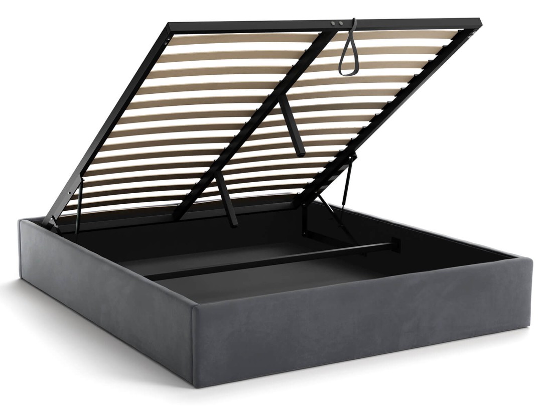 Letto imbottito 180x200 con contenitore, senza testiera Grafite Velvet Box Line