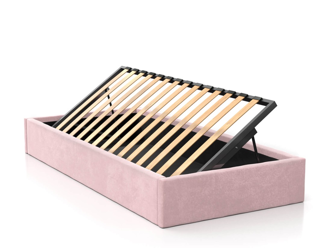 Letto imbottito per bambini con contenitore 90x200 con struttura in velluto rosa Kids Line Box