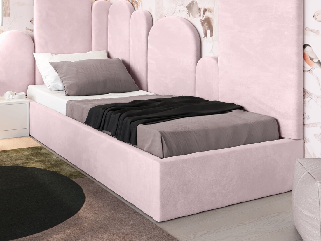 Letto imbottito per bambini con contenitore 90x200 con struttura in velluto rosa Kids Line Box