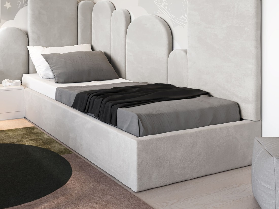 Letto imbottito per bambini con contenitore 90x200 con struttura in velluto grigio Kids Line Box